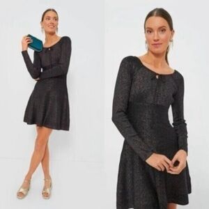 Hyacinth House NEW Black Metallic Long Sleeve Selena Knit Mini Dress Size L